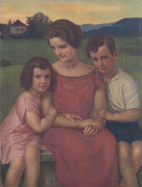 Portrait de Madeleine Mercier-de Loriol avec ses enfants